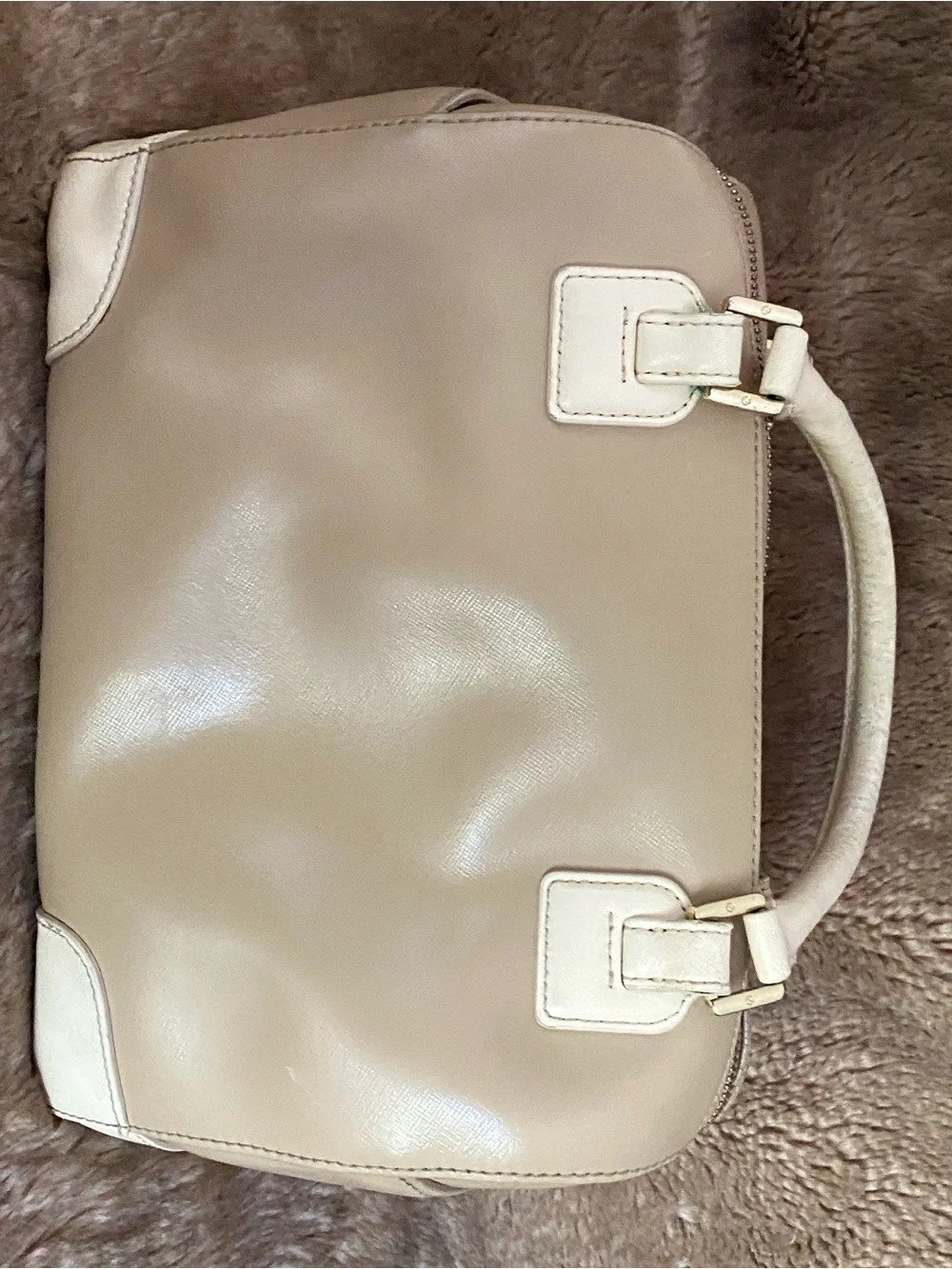 Tory Burch Taupe with Cream Trim Leather Satchel